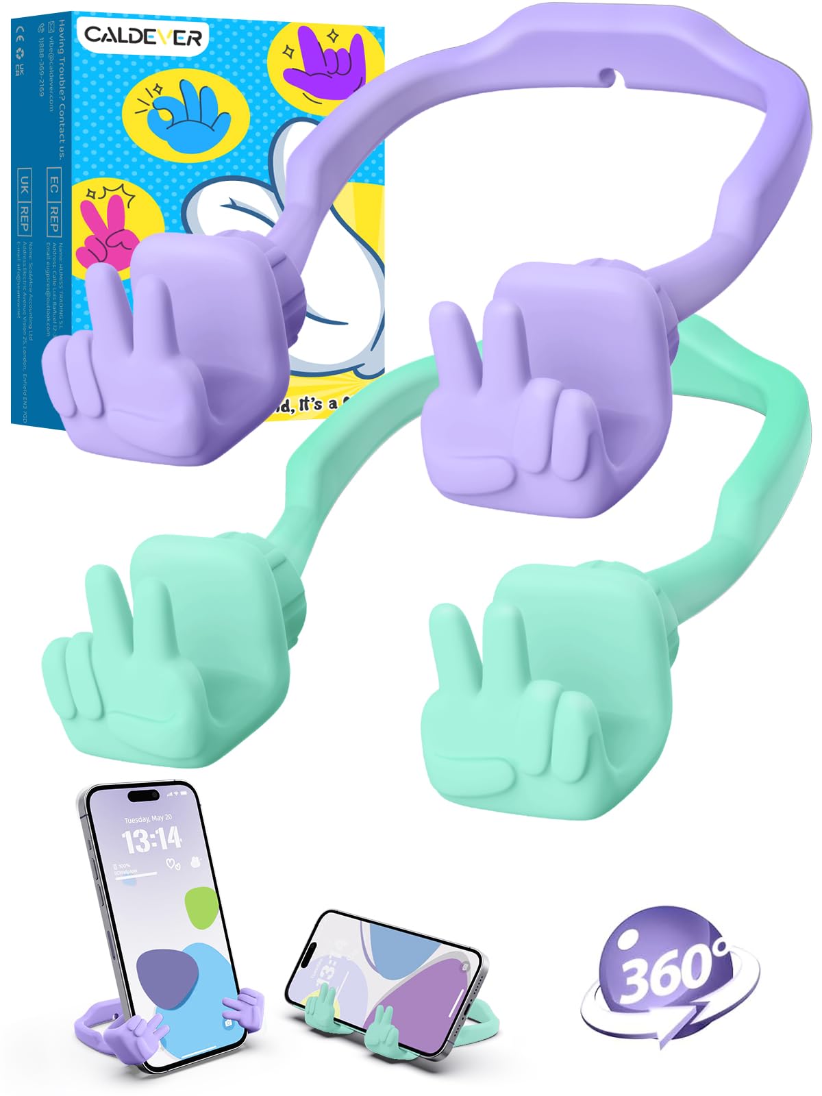 CALDEVER Cell Phone Stand for Desk - 2 Pack Purple & Green Phone Holder