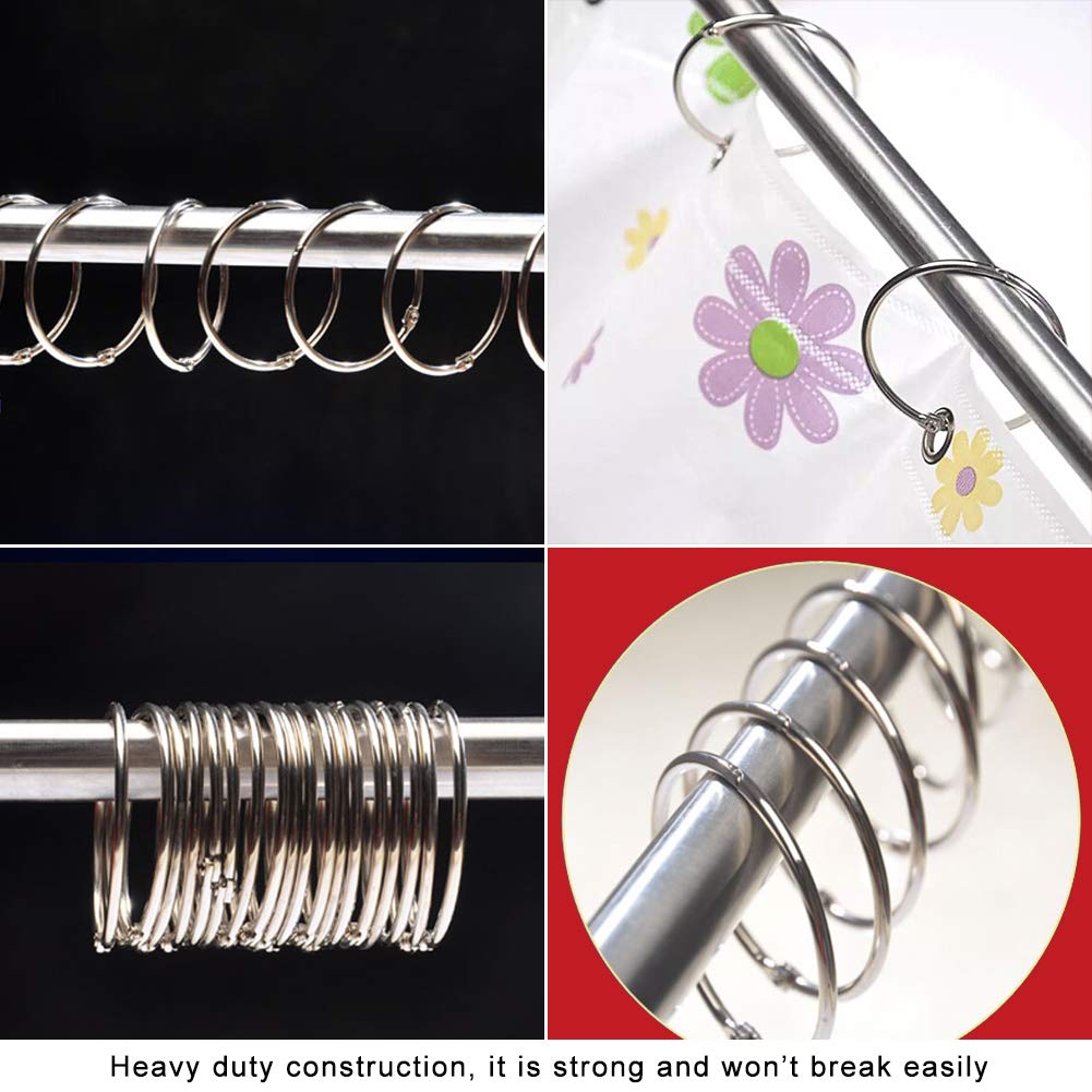 Coideal Large Shower Curtain Rings Open, 20 Pcs Metal Curtain Hooks 50mm Big Circular Loops Key Ring Brushed Nickel Silver