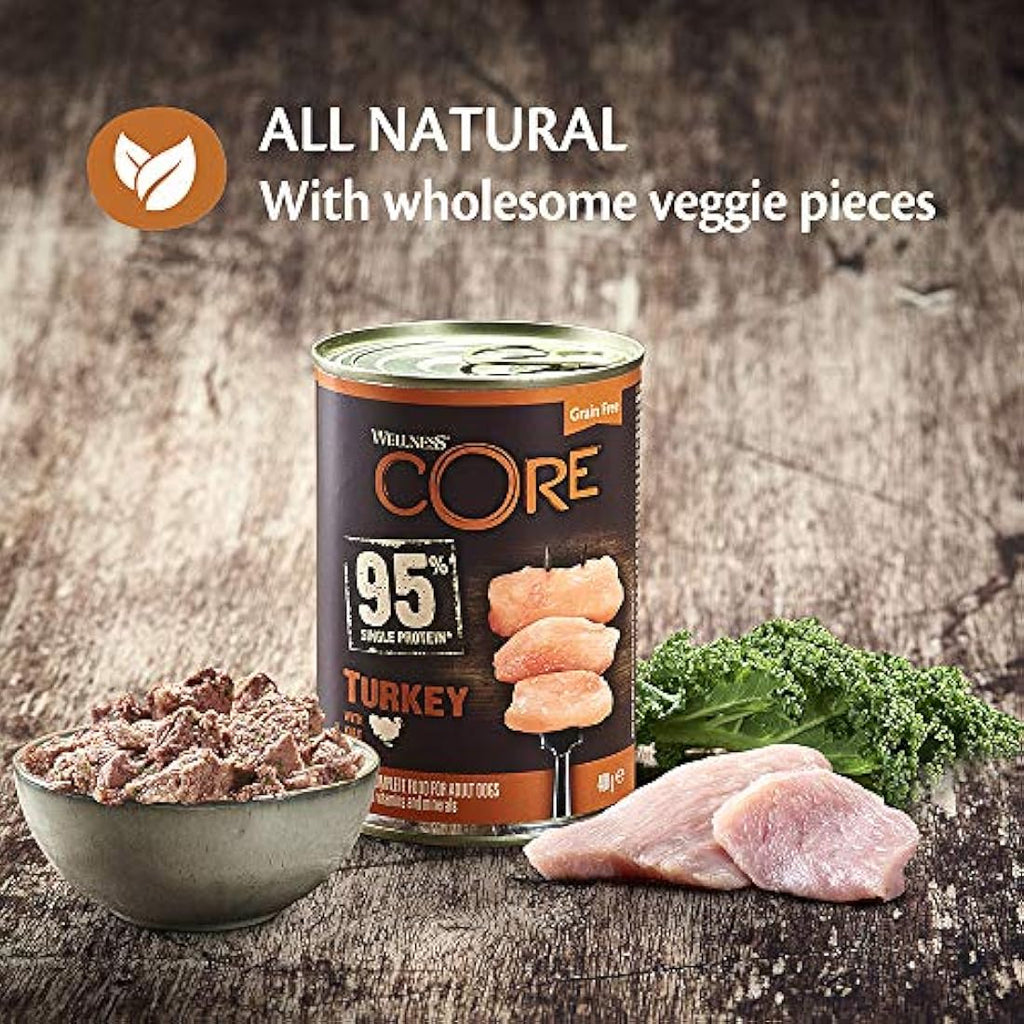 Wellness CORE 95% Turkey & Kale Wet Dog Food – Grain-Free Paté, 6 x 400g