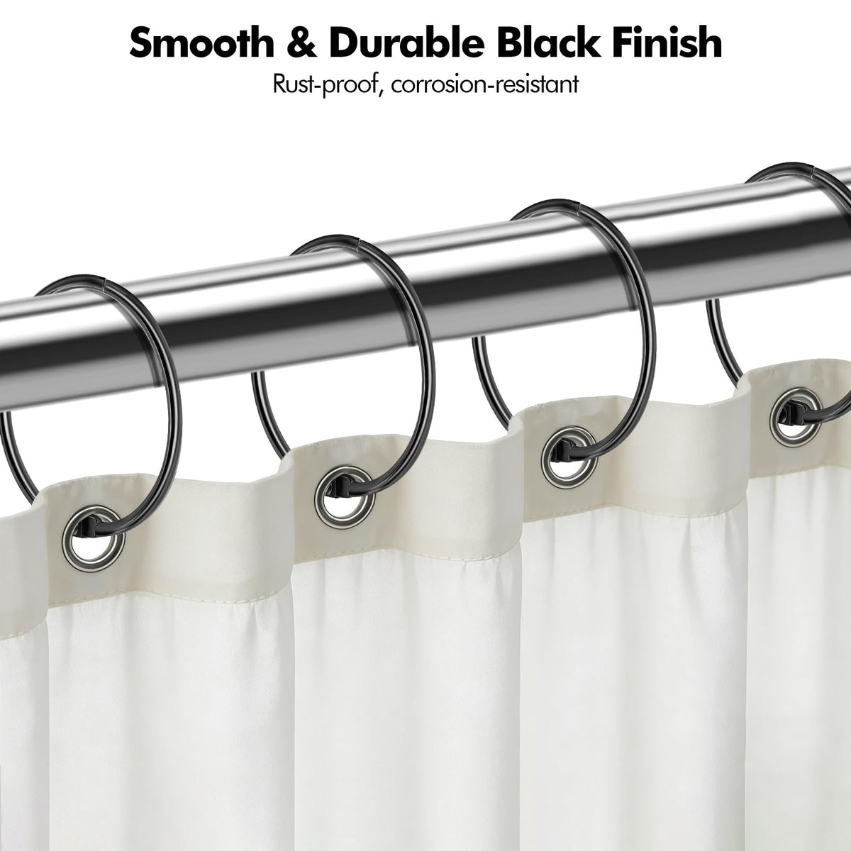 Lunhoo 20-Pack 50 mm Shower Curtain Rings, Shower Curtain Hooks, Multi-Purpose Round Clips, Large Metal Binder Ring, Key Ring Black - image 3