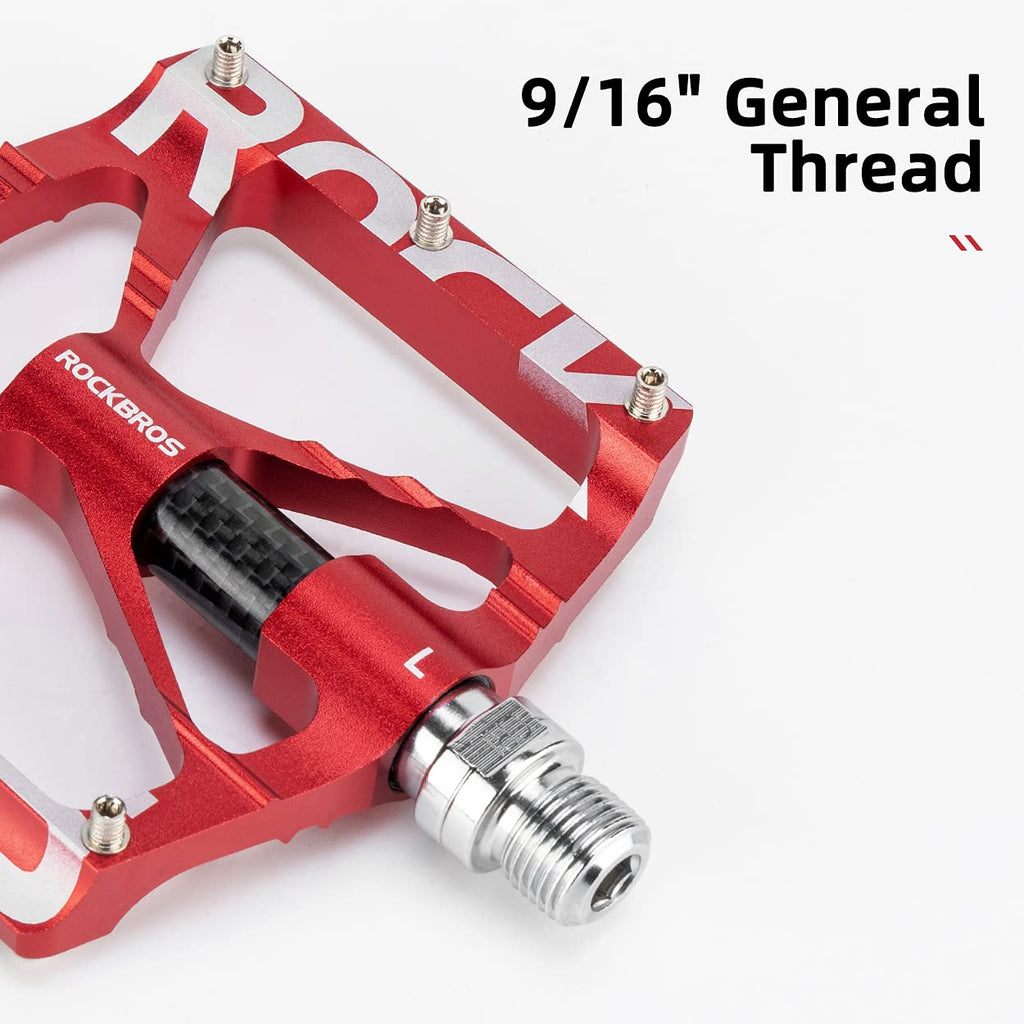 ROCKBROS MTB Bicycle Pedals - 9/16 Aluminum Alloy Non-Slip - Red