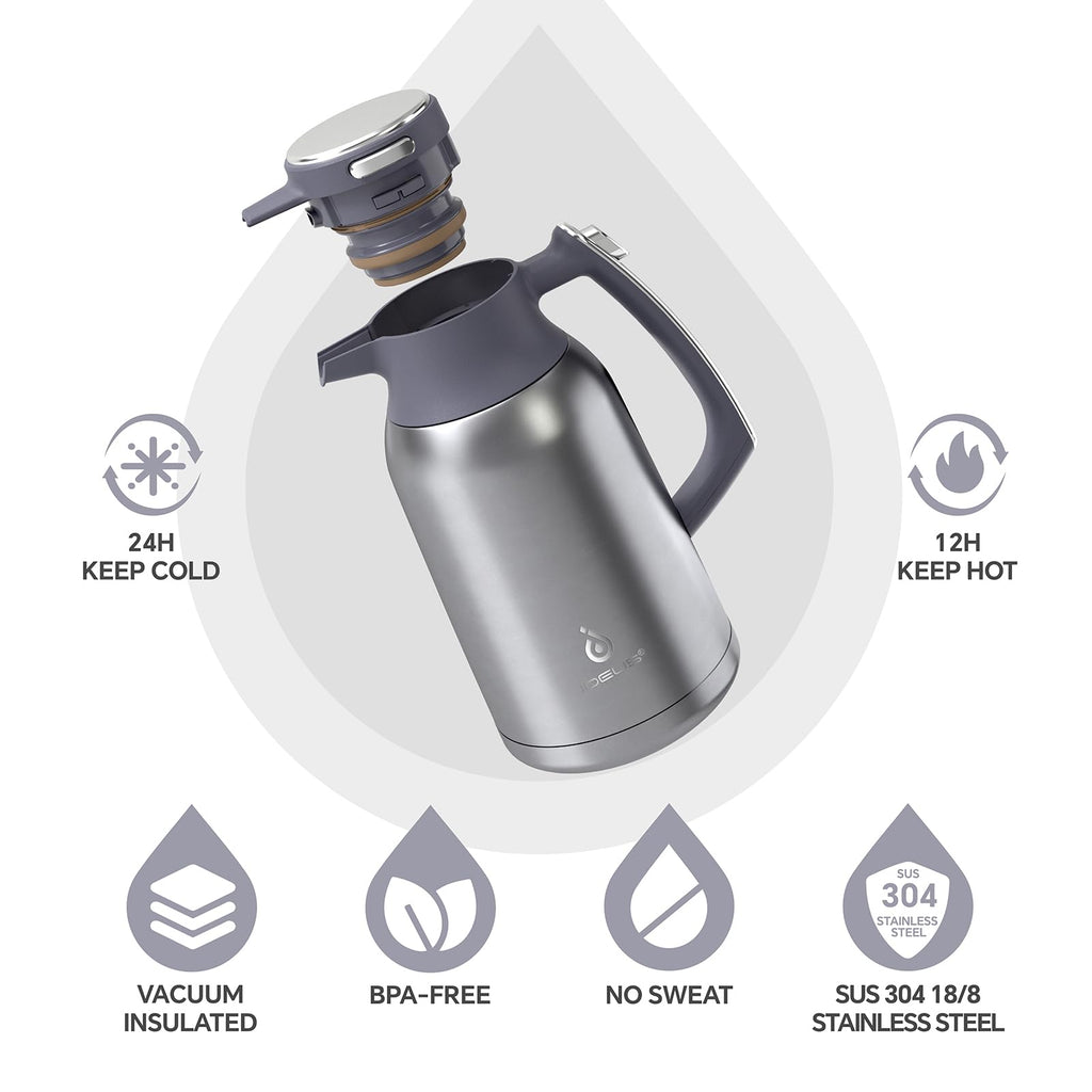 IDEUS 68oz Vacuum Insulated Coffee Carafe | Stainless Steel Thermal Pot