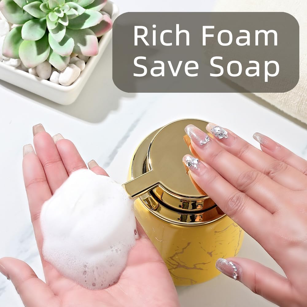 Marble Foam Soap Dispenser for Bathroom, Chic Ceramic BottleYellow