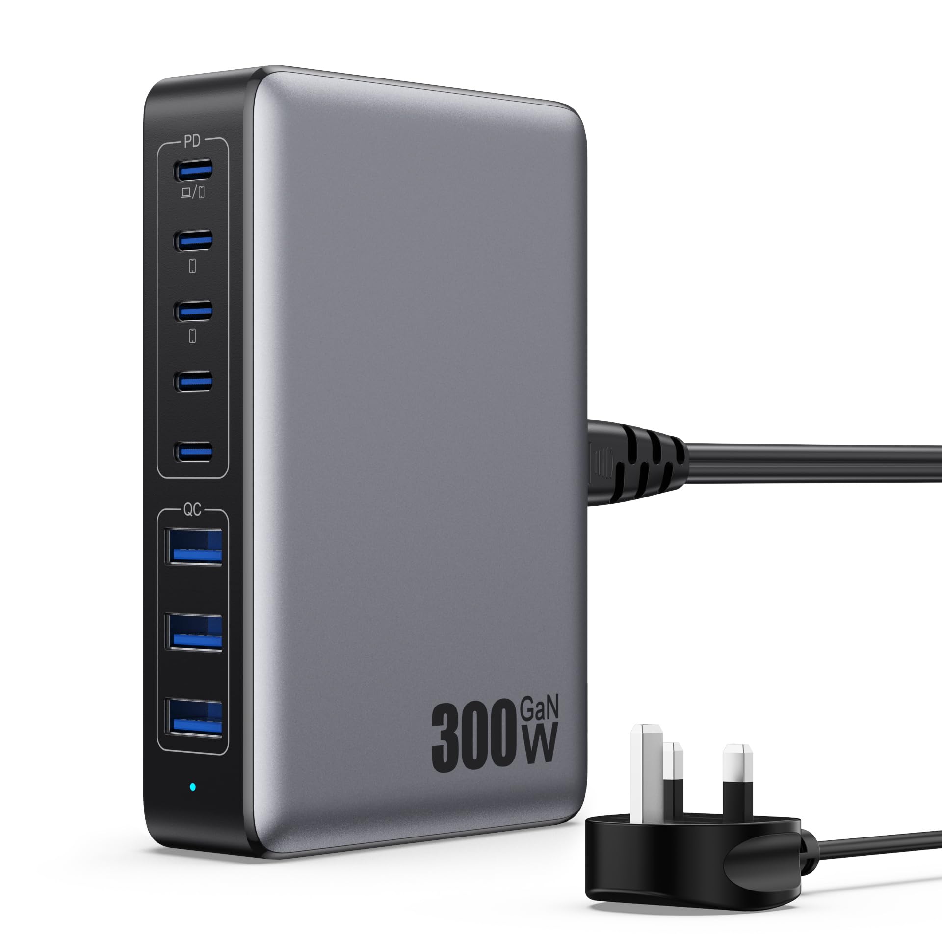 300W GaN IV USB C Fast Charging Station – 8-Port Hub