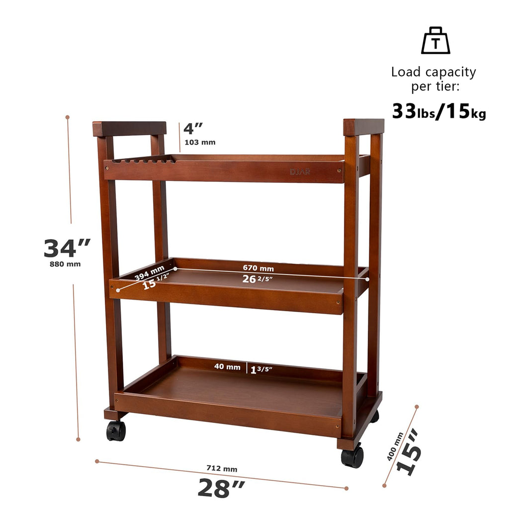 DJAR Rolling Art Cart with Silicone Pad, Solid Beech Wood Utility Cart with Caster Wheels, for Adults, Artists Walnut, Basic - image 2