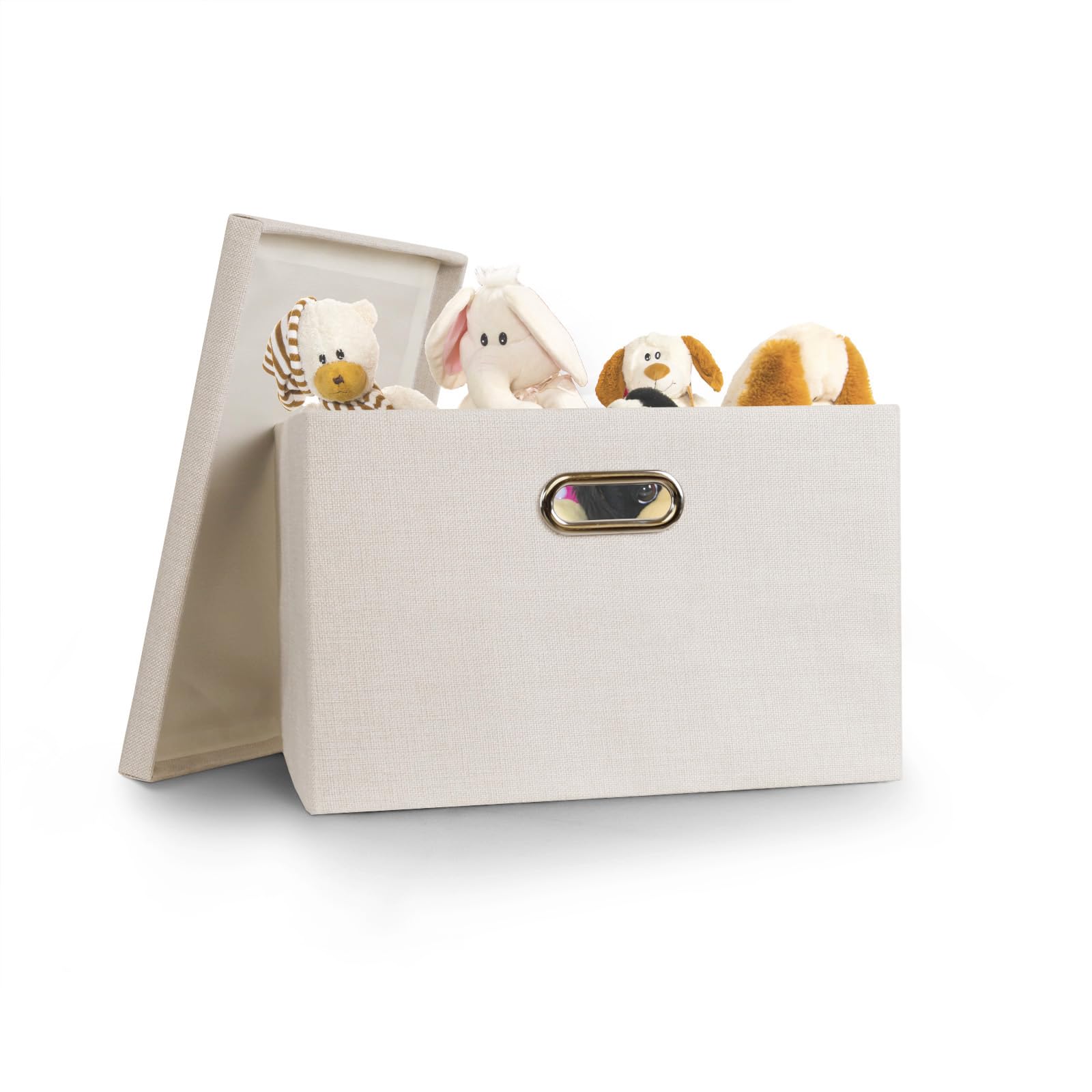 Wintao Collapsible Fabric Storage Boxes with Lids - Beige, 3 Pack