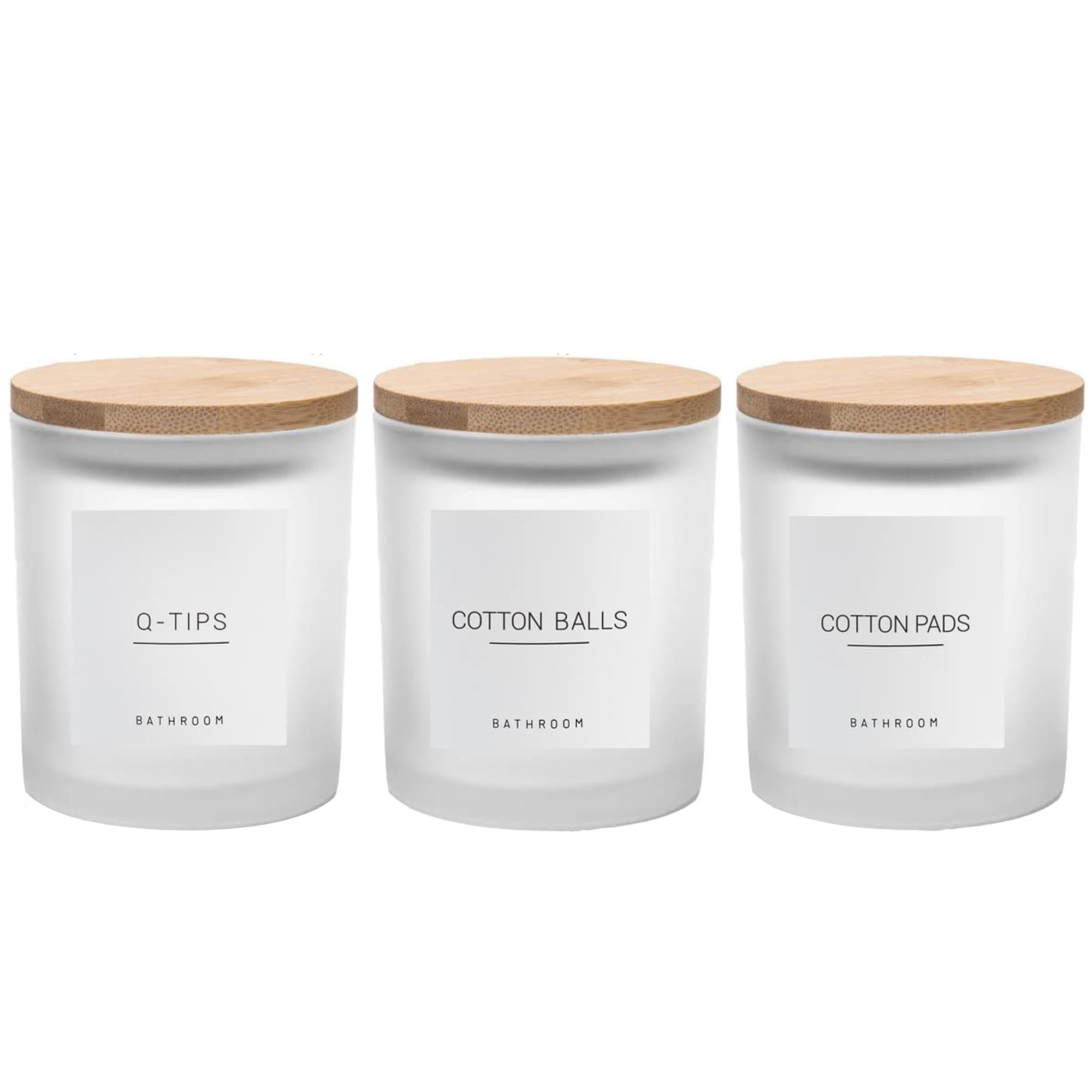 Ezebesta 3-Piece Glass Bathroom Canisters with Wooden Lids and Labels