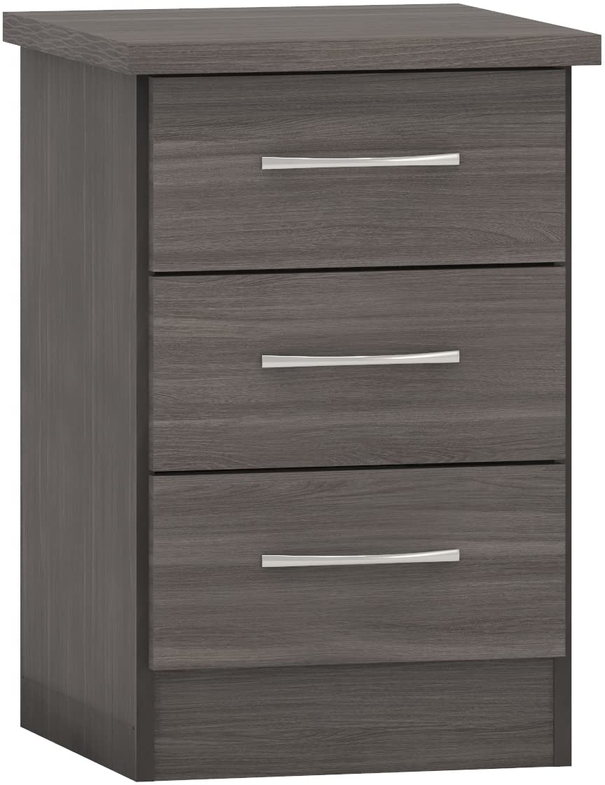 Seconique Nevada 3 Drawer Bedside Table - Black Wood Grain Finish