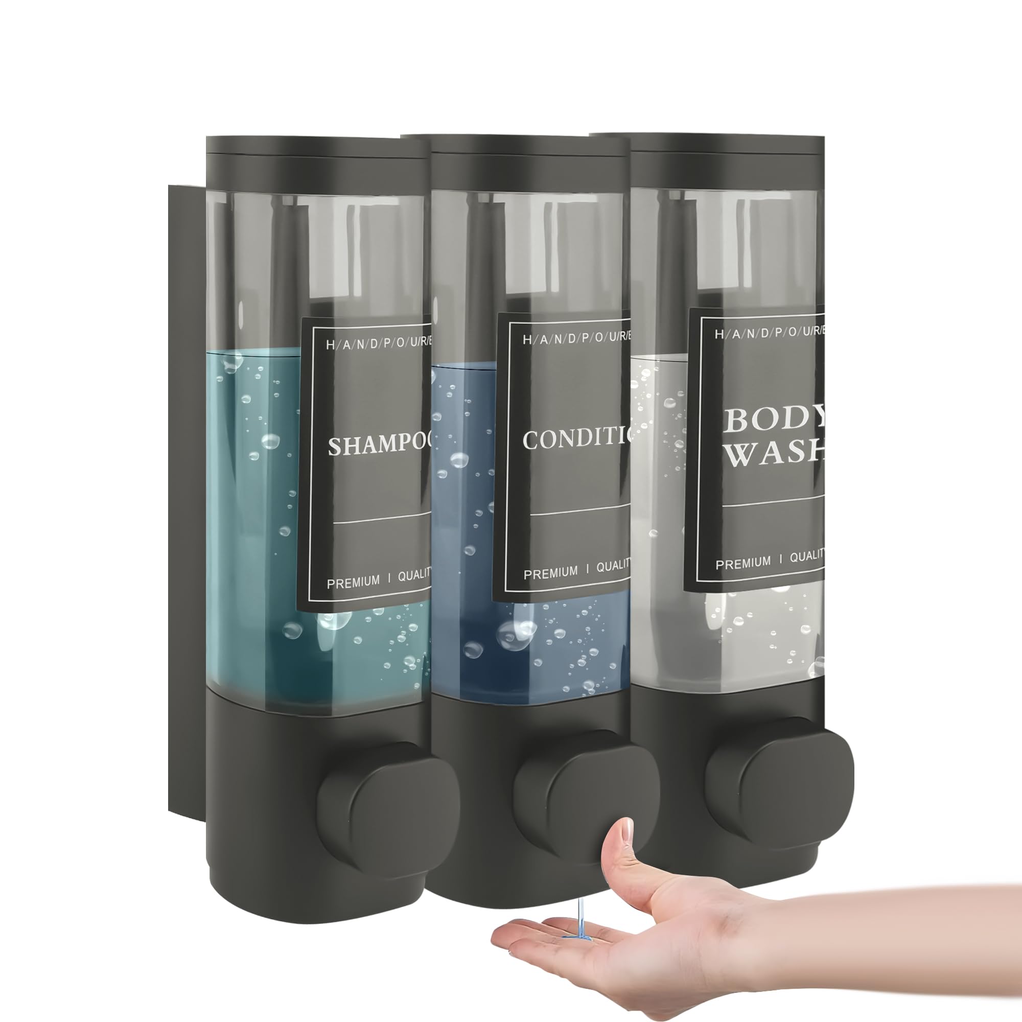 MEKOTRIN 3 Chamber Soap Dispenser | Wall Mounted Shower Pump - Grey