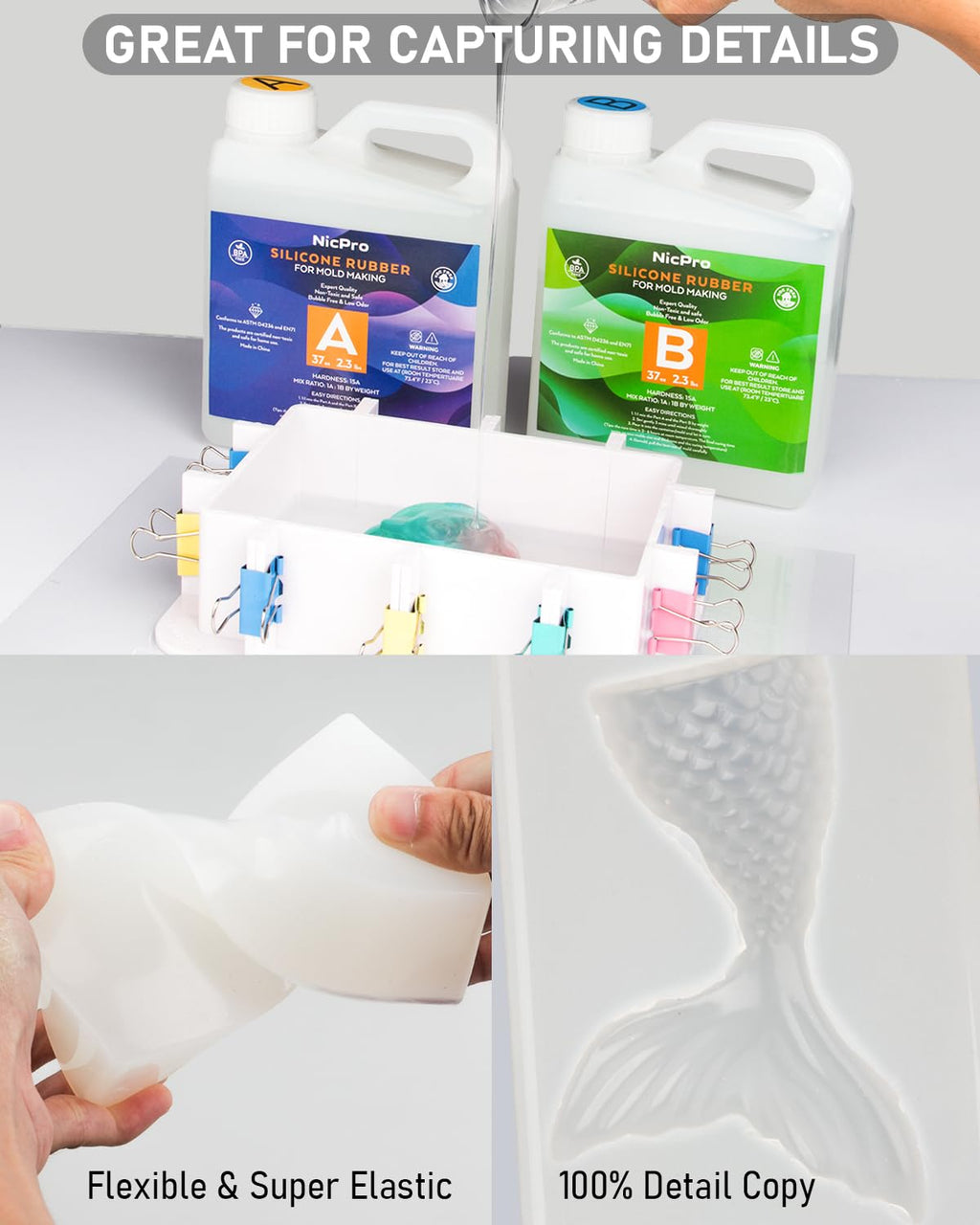 Nicpro 74oz Silicone Mold Making Kit | Food Safe Platinum Liquid Rubber