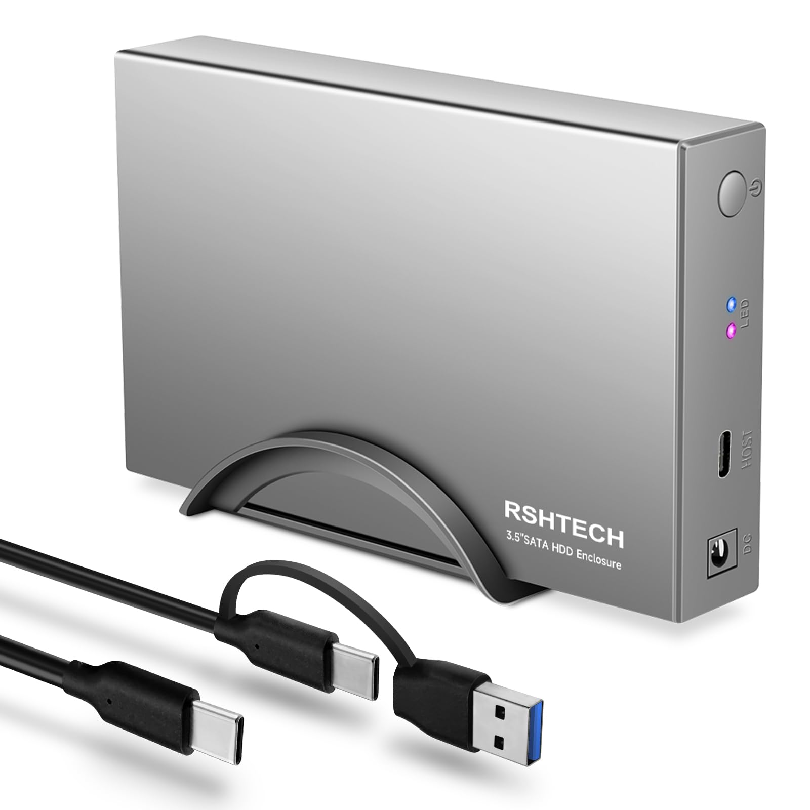 RSHTECH USB C 3.5 inch SATA Hard Drive Enclosure | Aluminum HDD SSD Case