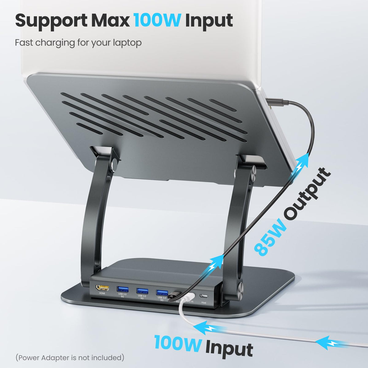 tounee Laptop Stand with Detachable USB-C Hub, 100W PD Charging, 4K@60Hz HDMI, 3 USB Ports