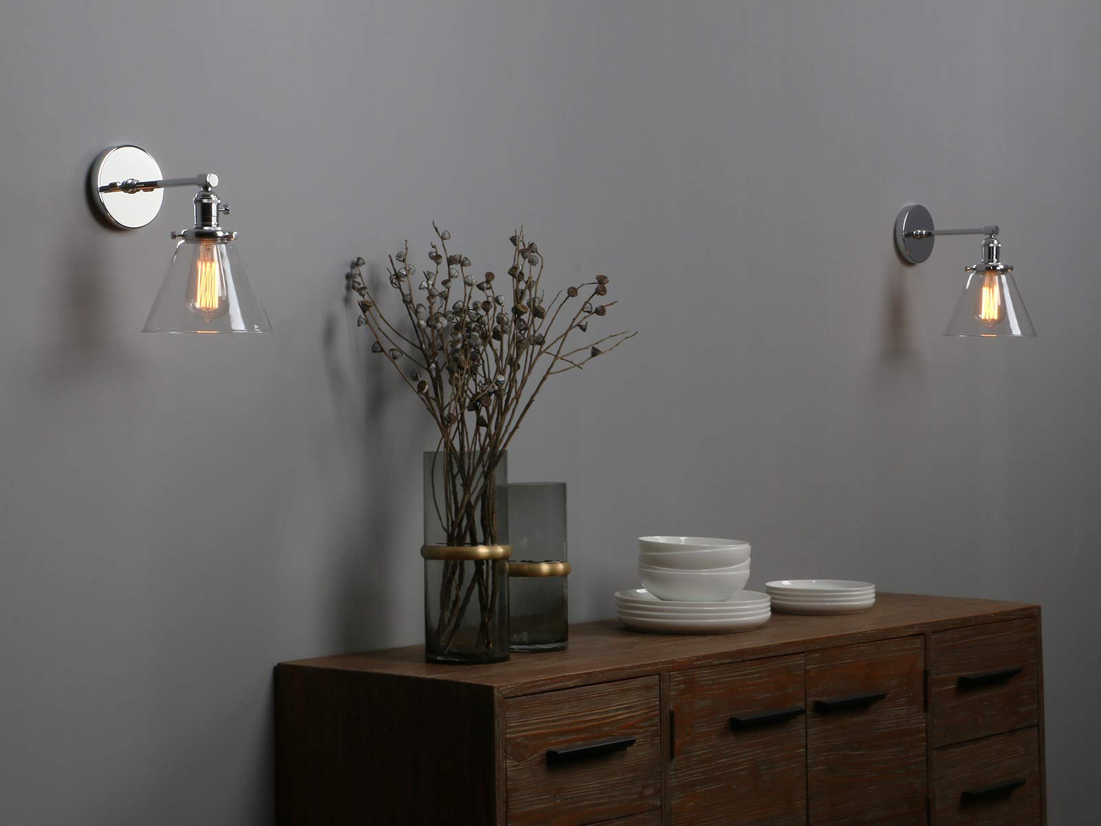 Phansthy Industrial Glass Wall Sconce – Vintage Brass & Chrome Light