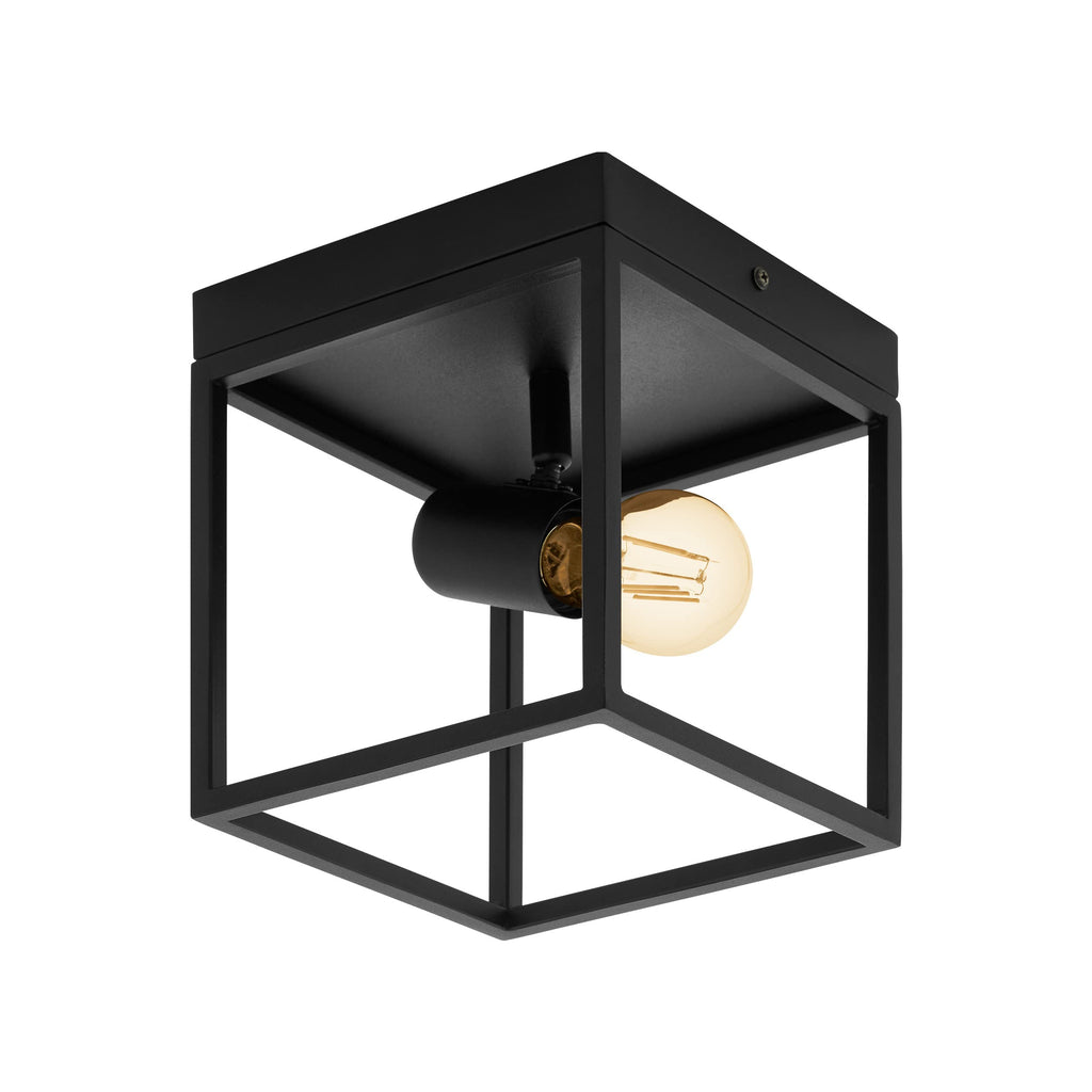 Eglo Silentina Industrial Black Steel Flush Ceiling Light | E27 Socket