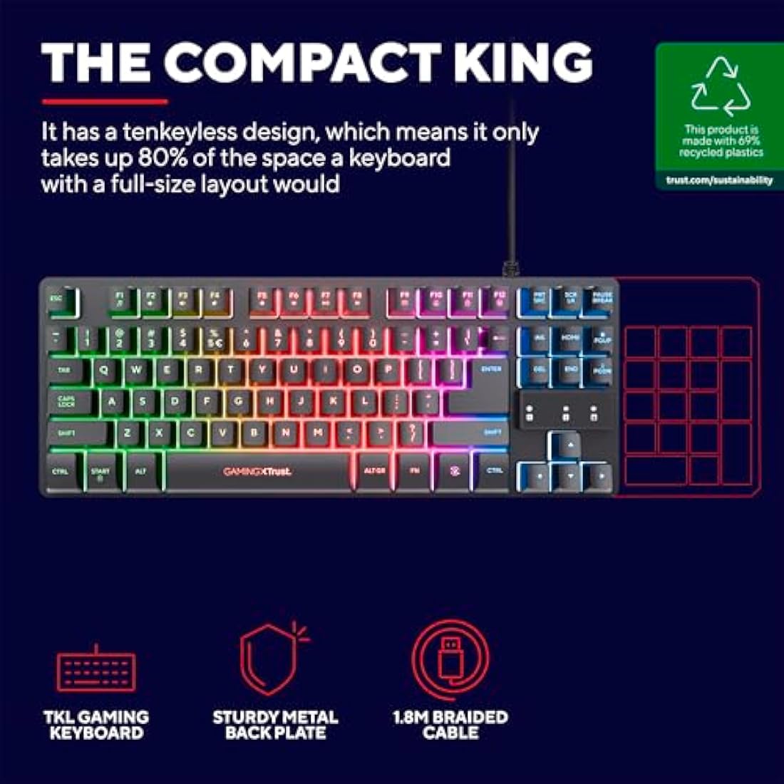 Trust Gaming GXT 833 Thado TKL Keyboard | RGB LED Dutch QWERTY