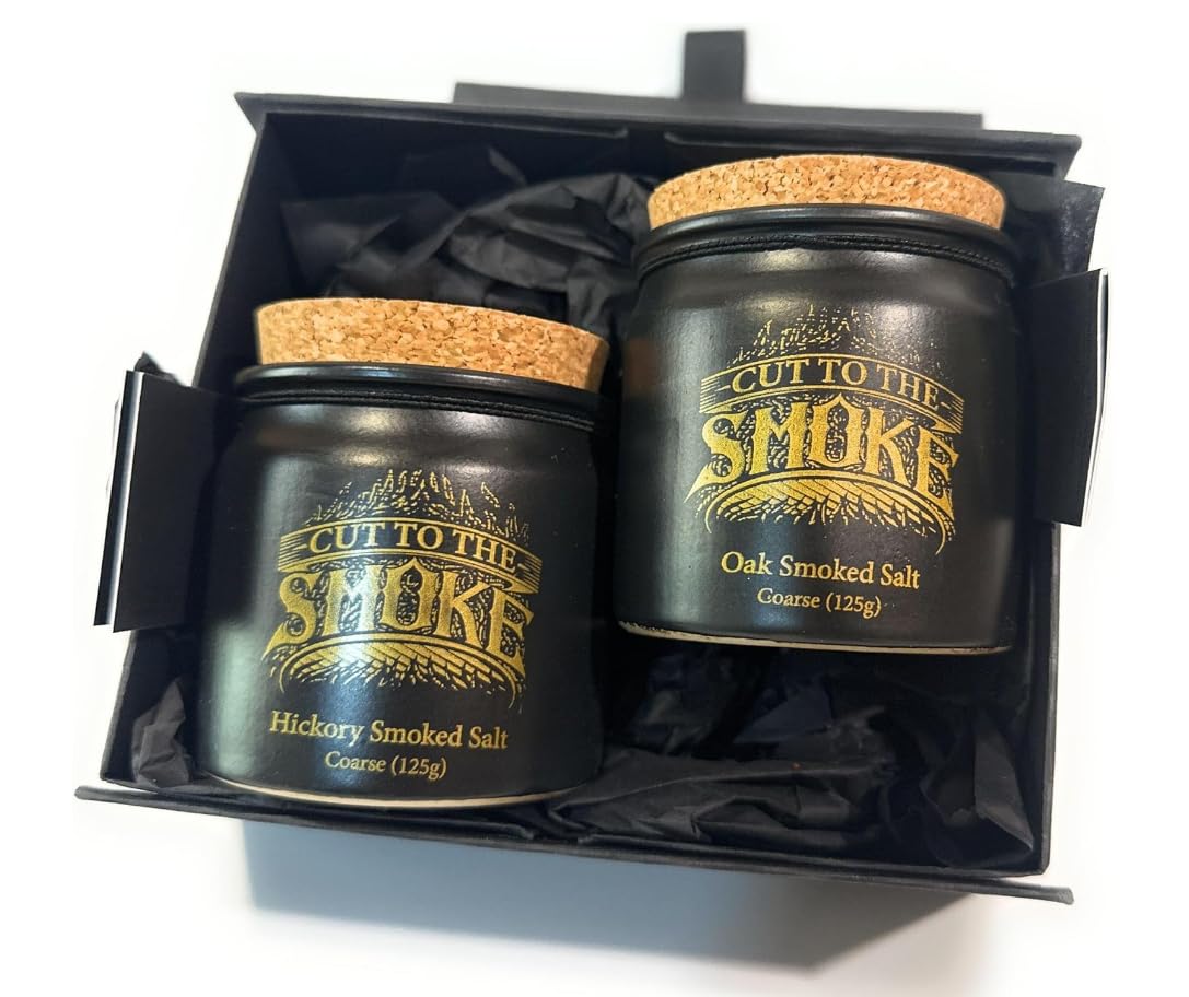 Jolof Store Smoked Salt Duo Gift Set | Oak & Hickory Ceramic Jars | 250g