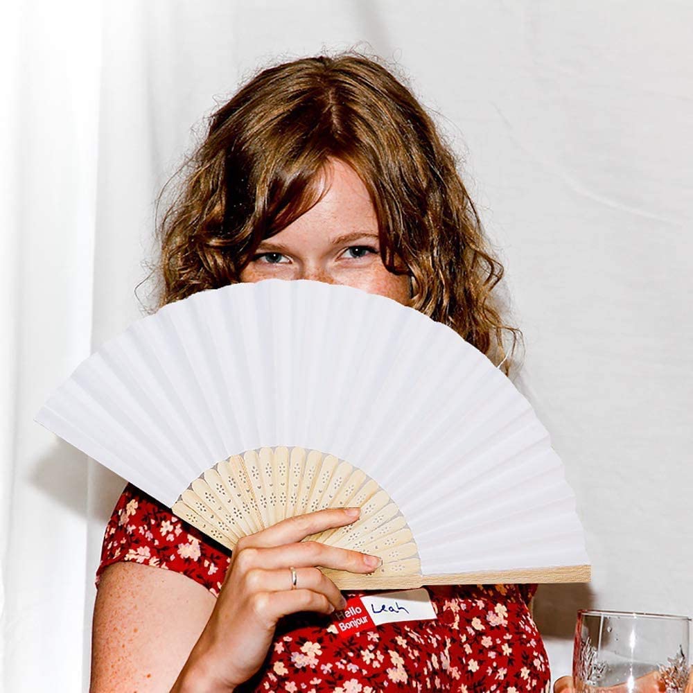 iZoeL White Folding Hand Fans - 60 Pack Bamboo Paper Wedding Favors