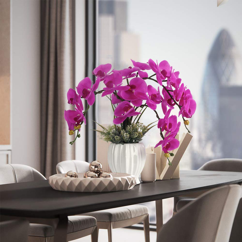 LESING Real Touch Artificial White Orchid in Ceramic Vase - 15.5"