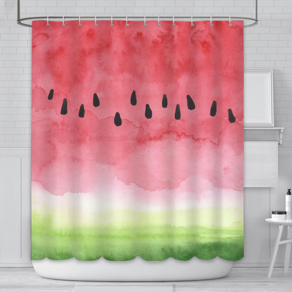 AIBIIN Watermelon Shower Curtain – Waterproof Polyester Fruit Bath Decor