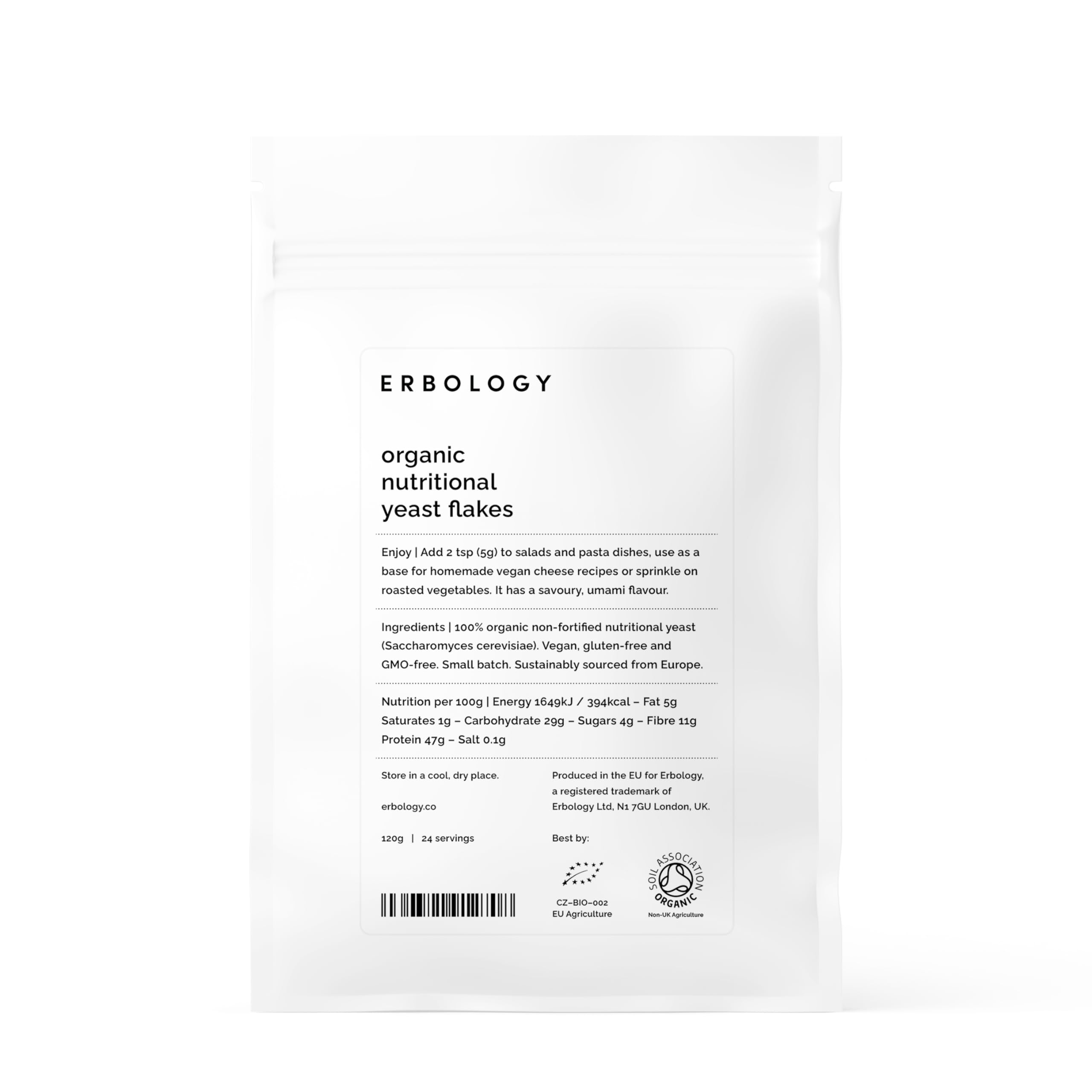 Erbology Organic Nutritional Yeast Powder – Non-Fortified Vegan 120g