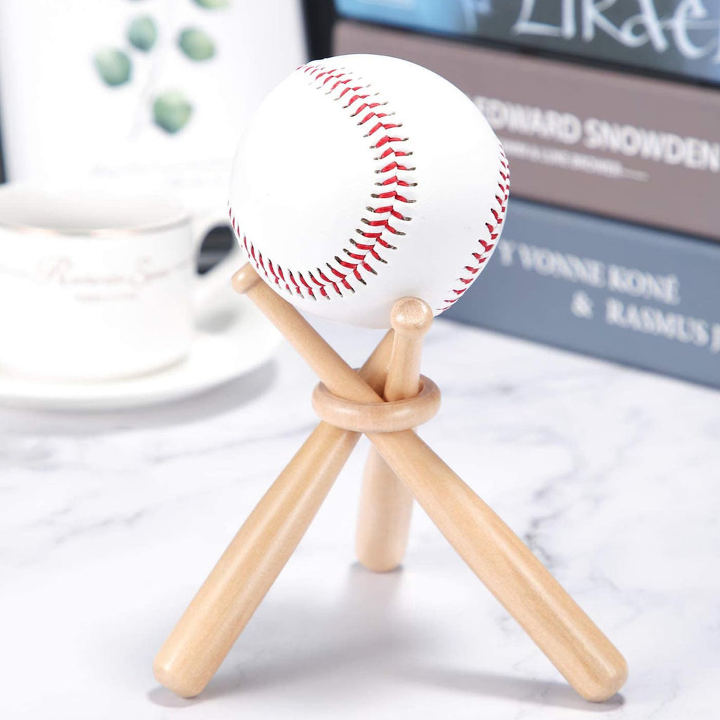 DCYQAIN Wooden Baseball Display Stand, Creative 3-Bat Design Ball Holder for Autographed Baseball Golf Ball - image 3