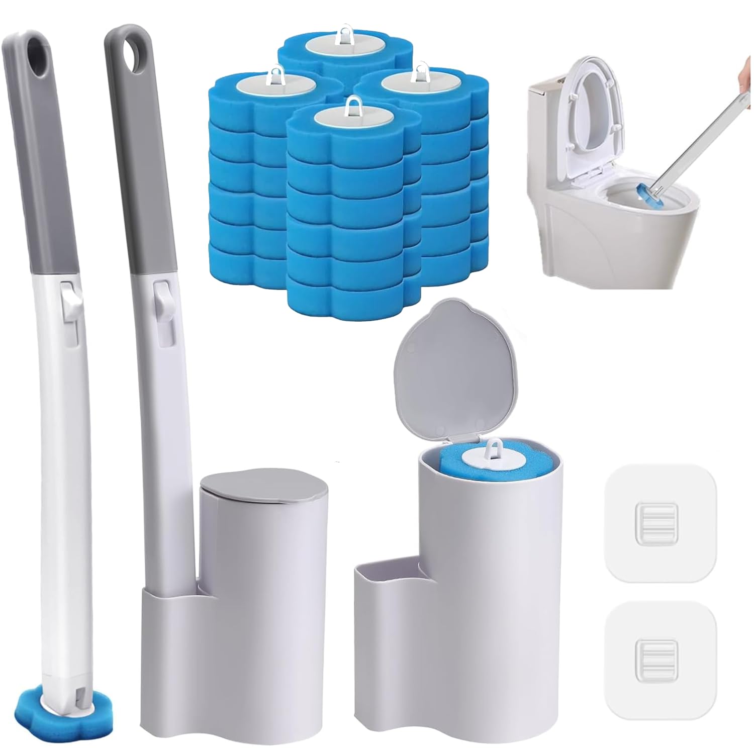 Jolof Store Disposable Toilet Brush Set | 2 Wands & 24 Refill Sponges