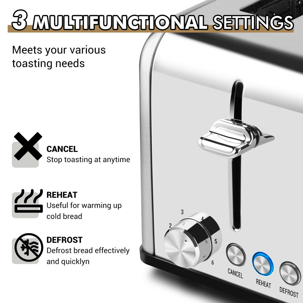 Cusimax 4-Slice Stainless Steel Toaster with Extra-Wide Bread Slots