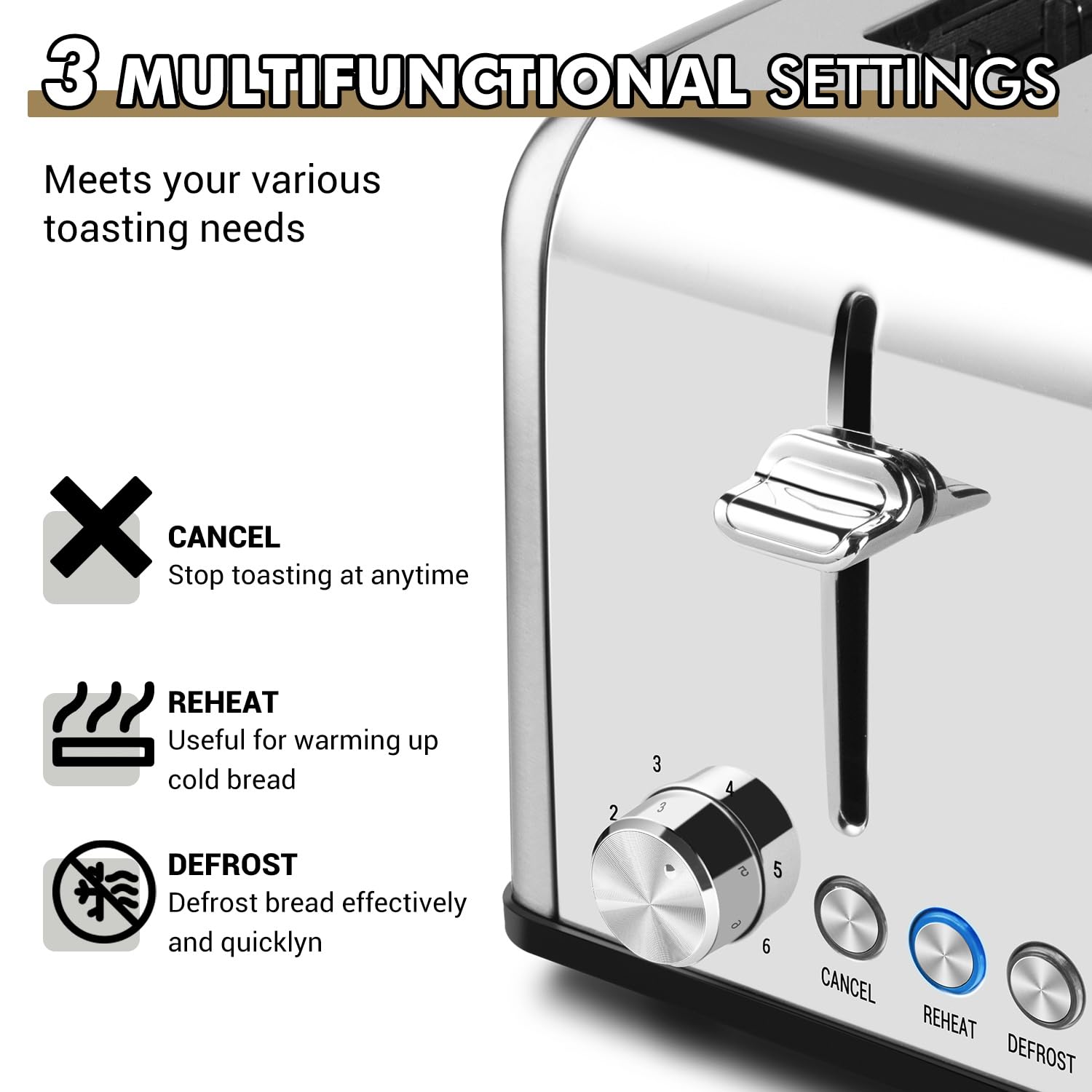 Cusimax 4-Slice Stainless Steel Toaster with Extra-Wide Bread Slots