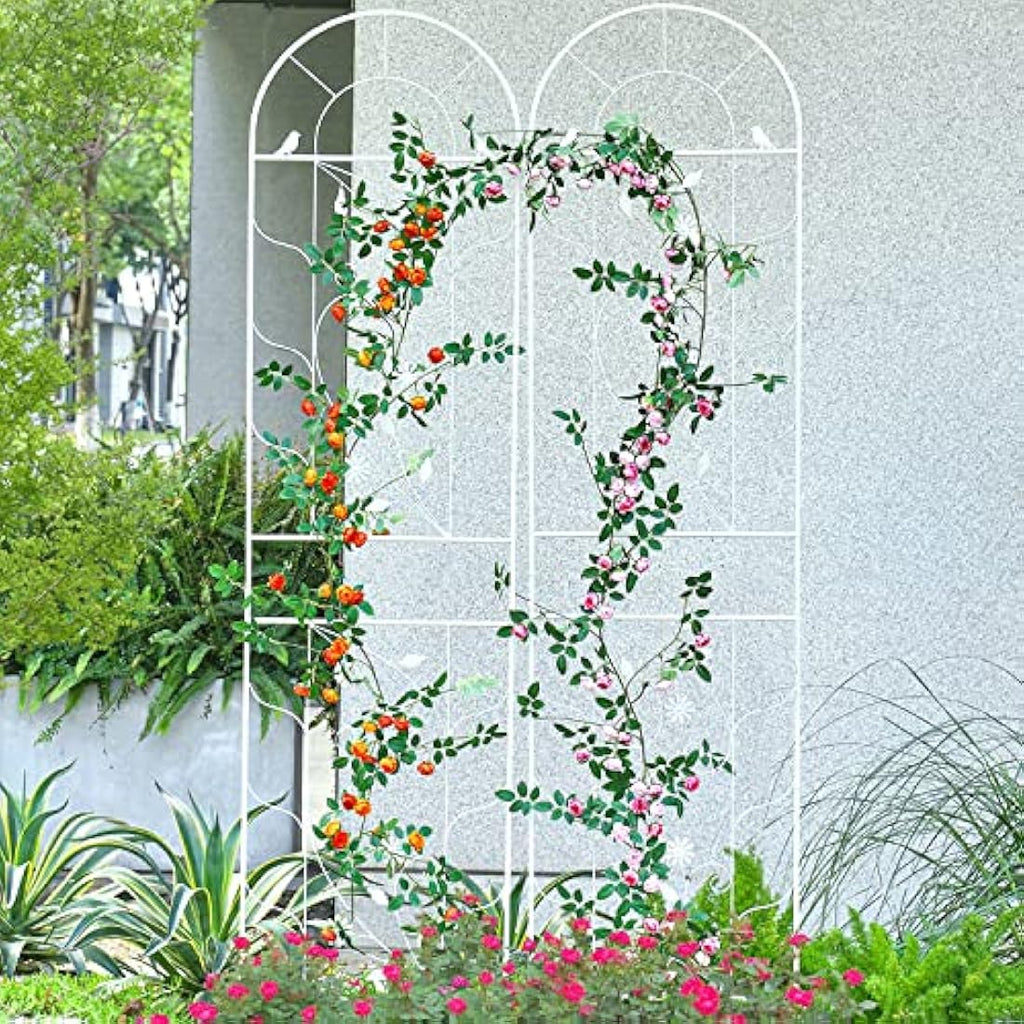 Wrought Iron Garden Trellis - 82.5 Inch White Metal 2-Pack