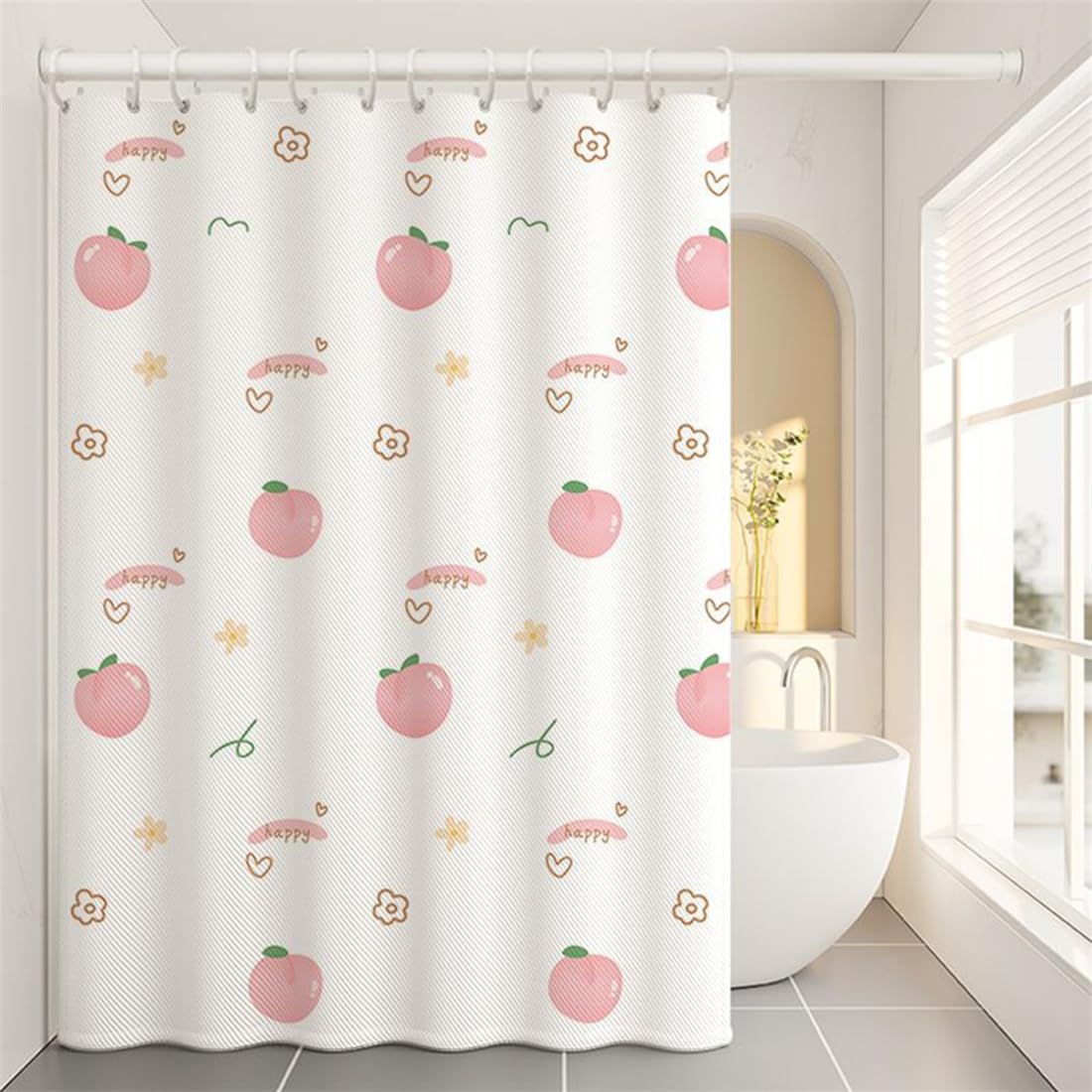 Peach Waterproof Shower Curtain - Anti-Mould Polyester 300x200cm