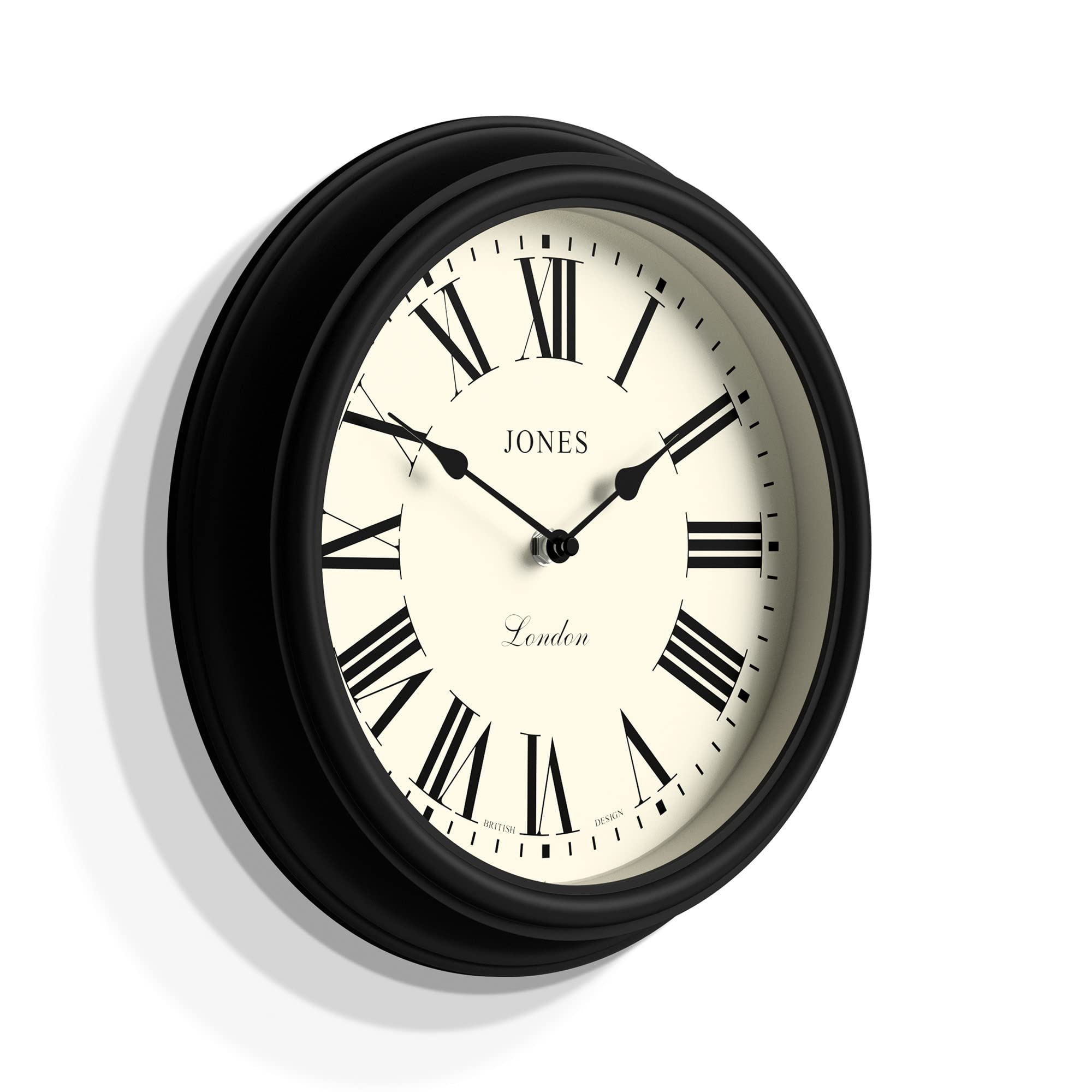 Jones Clocks Venetian Wall Clock | 30cm Black Roman Numeral Design