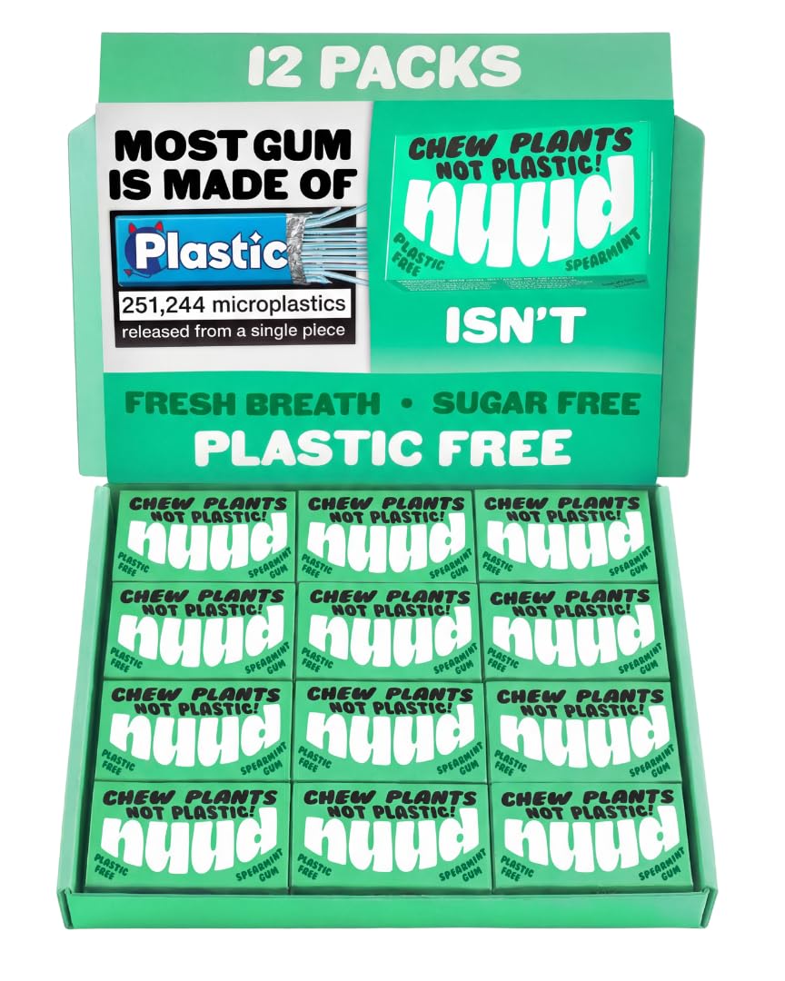 Nuud Plastic Free Spearmint Chewing Gum | Plant Based | 12 Packs