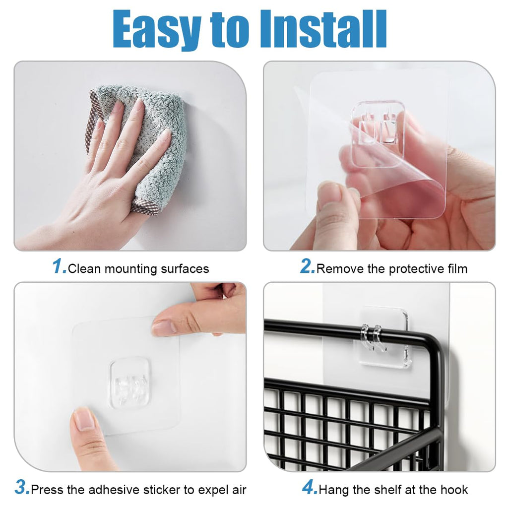 KOLAKO Wire Storage Basket, Self Adhesive Shower Storage Caddy Black, No Drilling Metal Shower Organiser, Wall Mounted Shampoo Holder - image 5