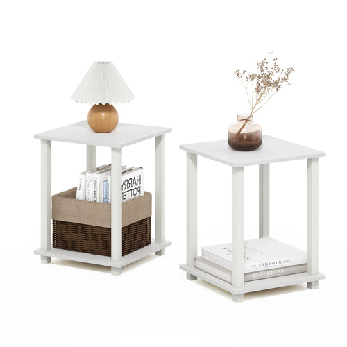Furinno SIMPLISTIC Side Table Set of 2, 2-Tier End Table, Nightstand, Night Stand, Bedside Table, Easy Assembly, for Living Room, Bedroom, White - image 1