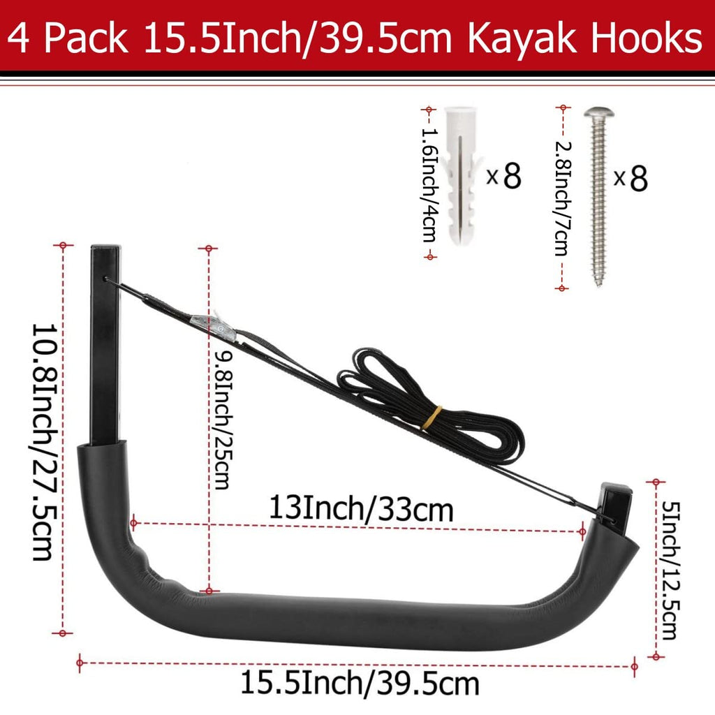 Heavdace Kayak Storage Rack | Heavy Duty Wall Mount Garage Hooks | 4 Pack