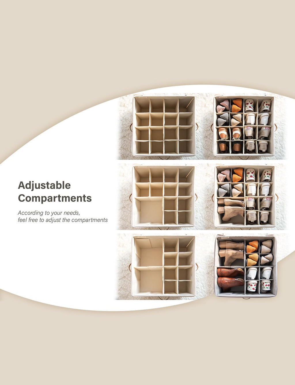 StorageWorks Extra Large Shoe Organizer with Adjustable Dividers – Beige