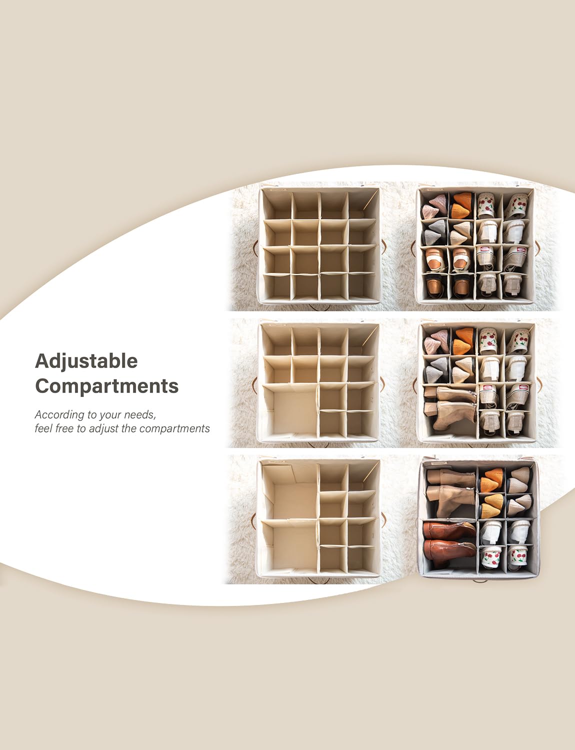 StorageWorks Extra Large Fabric Shoe Organizer with Adjustable Dividers
