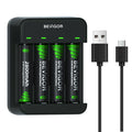 BEVIGOR AA Rechargeable Batteries (4-Pack) with 4-Bay USB-C Smart Charger