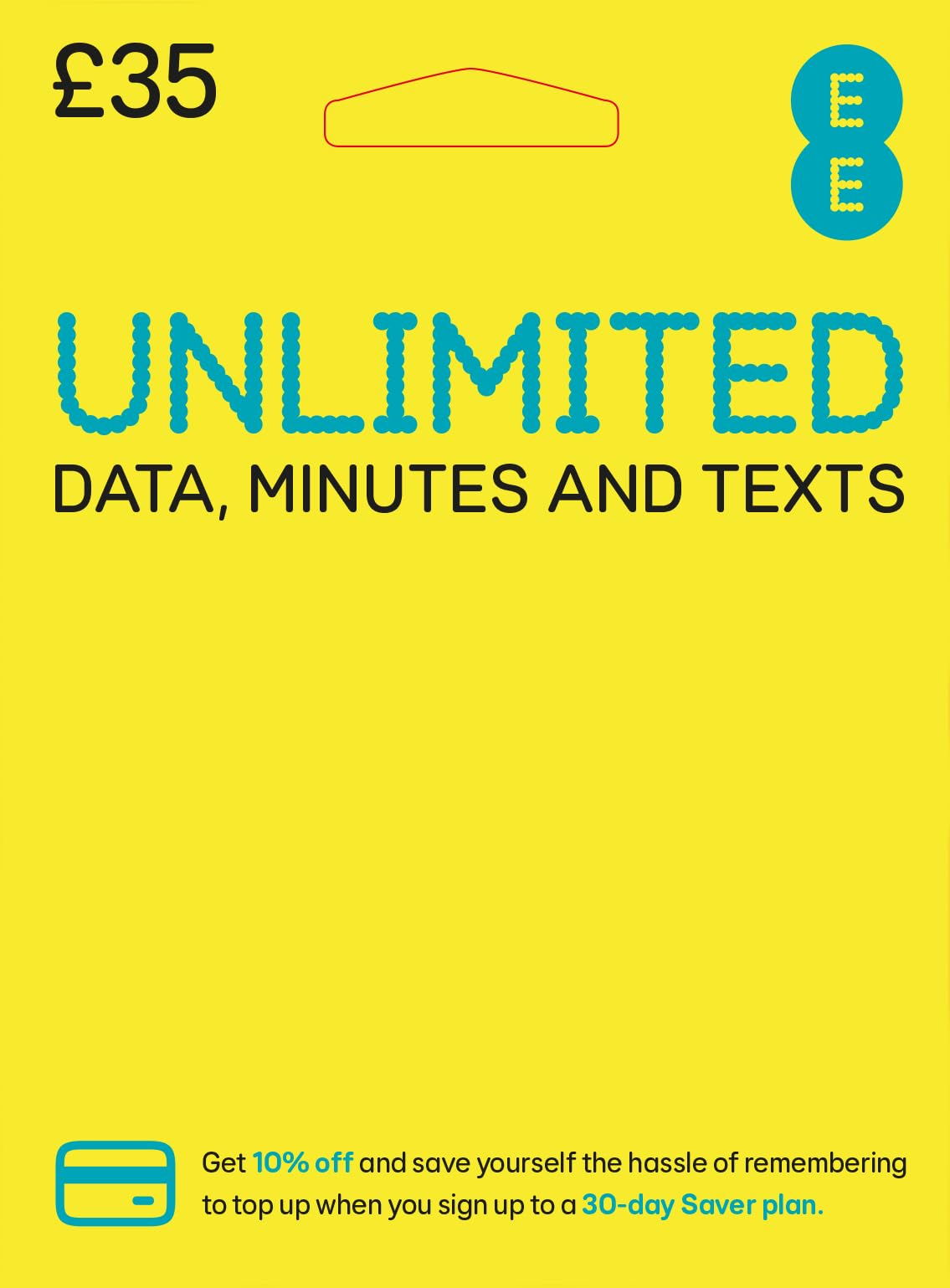 EE Unlimited Data Prepaid SIM Card | £35 Credit, Minutes & Texts