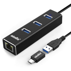 atolla Aluminium USB 3.0 Hub with Gigabit Ethernet LAN Adapter