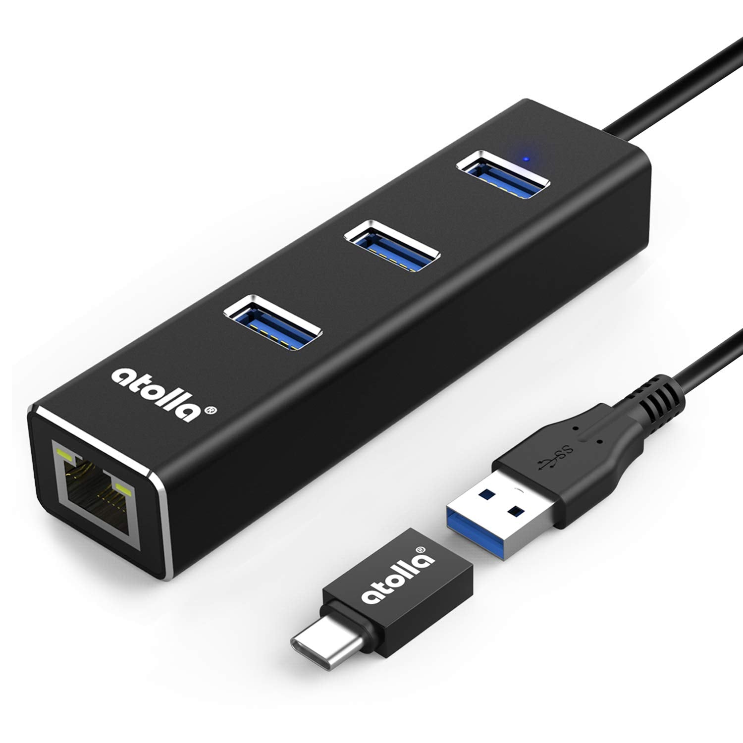 atolla Aluminium USB 3.0 Hub with Gigabit Ethernet LAN Adapter