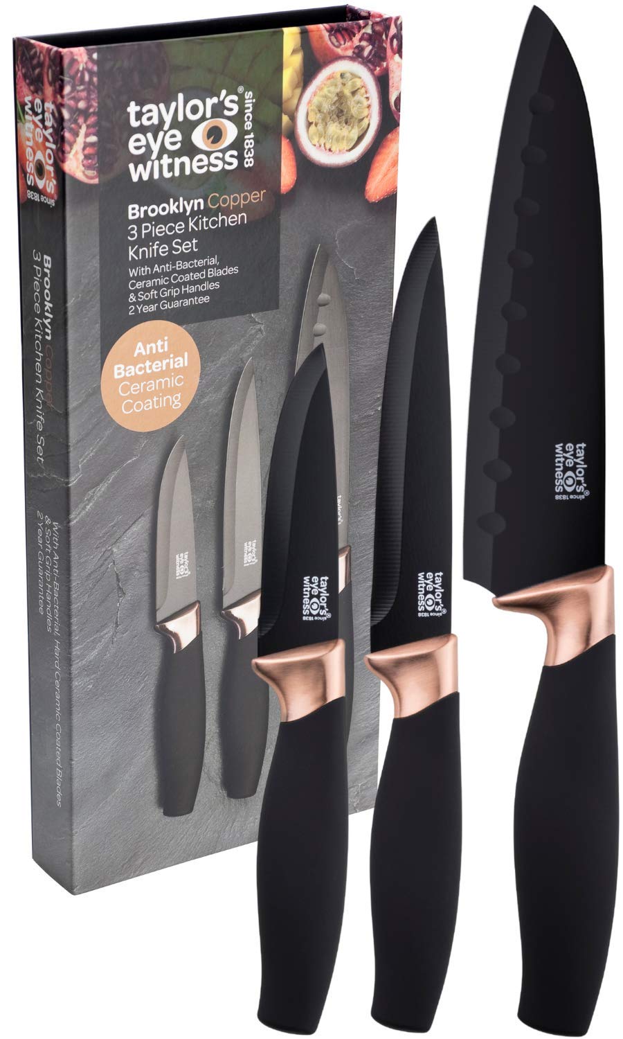 Taylors Eye Witness 3pc Kitchen Knife Set – Black & Copper Blades