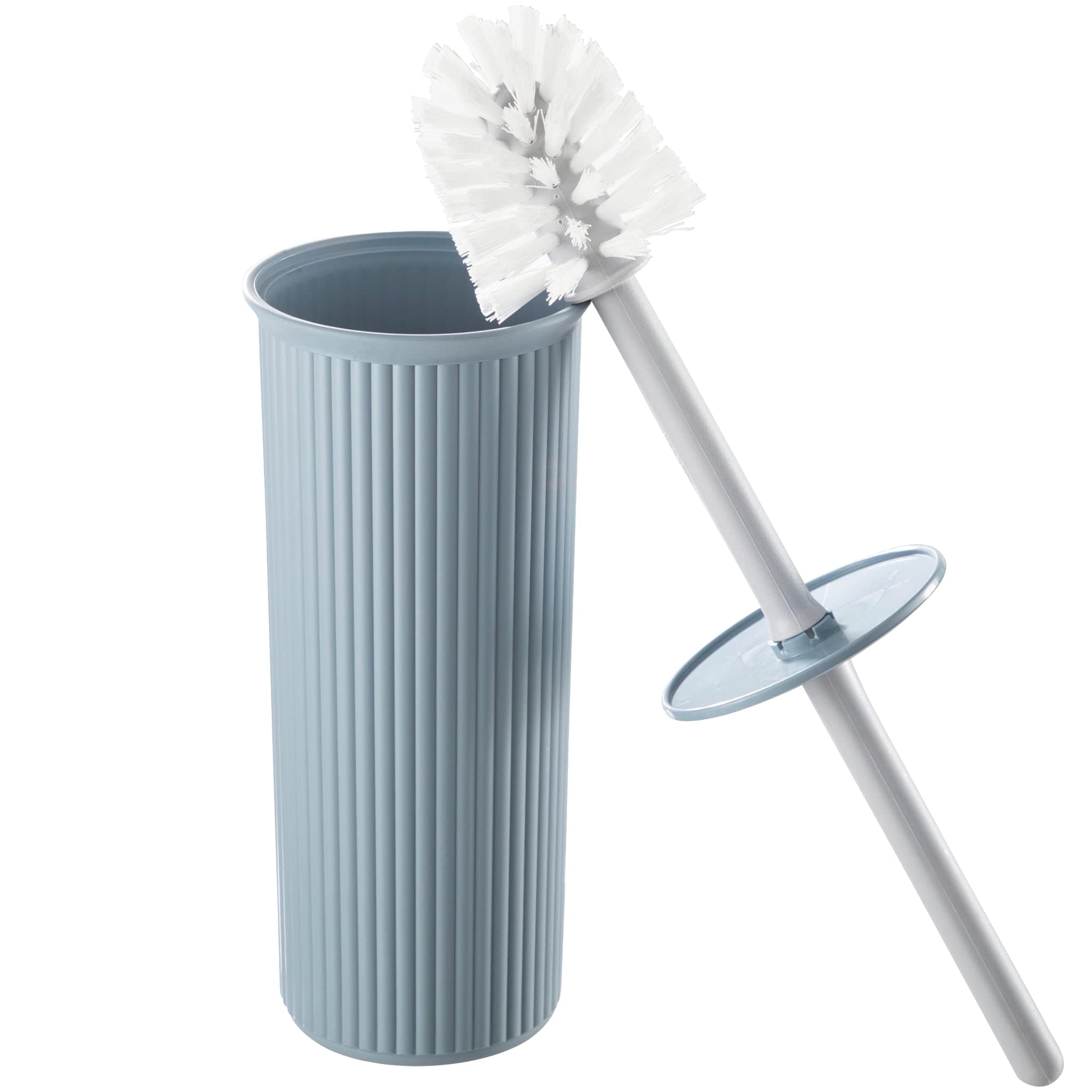 Superio Ribbed Toilet Bowl Brush and Holder Set – Blue Bathroom Scrubber