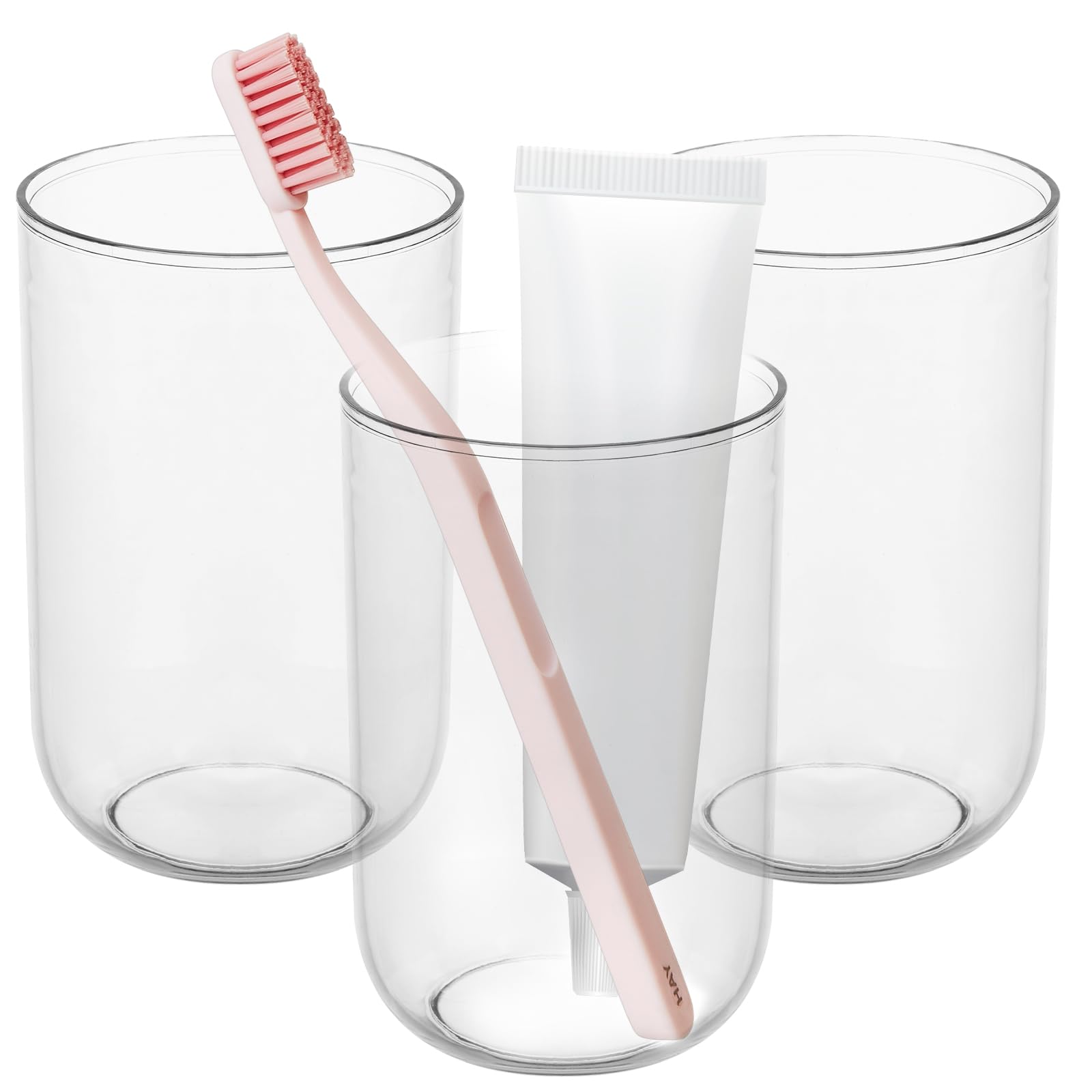NiHome Clear Toothbrush Holders - 3 Pcs Plastic Bathroom Tumbler Set