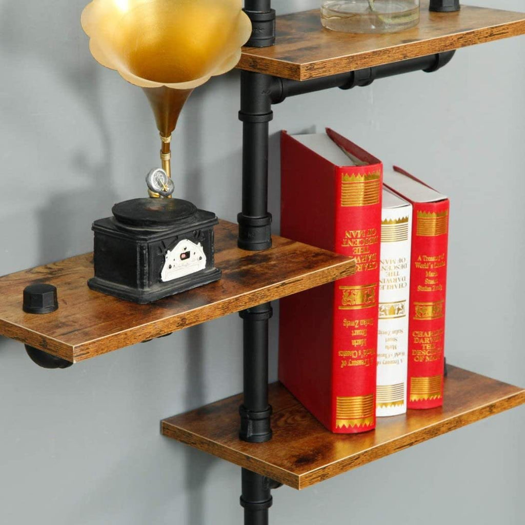 SaiDuoDuo 3-Tier Industrial Pipe Wall Mount Shelves | Rustic Wood Floating