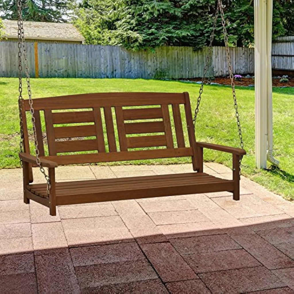 Furinno Tioman Hardwood Porch Swing – Natural Meranti Wood Hanging Seat