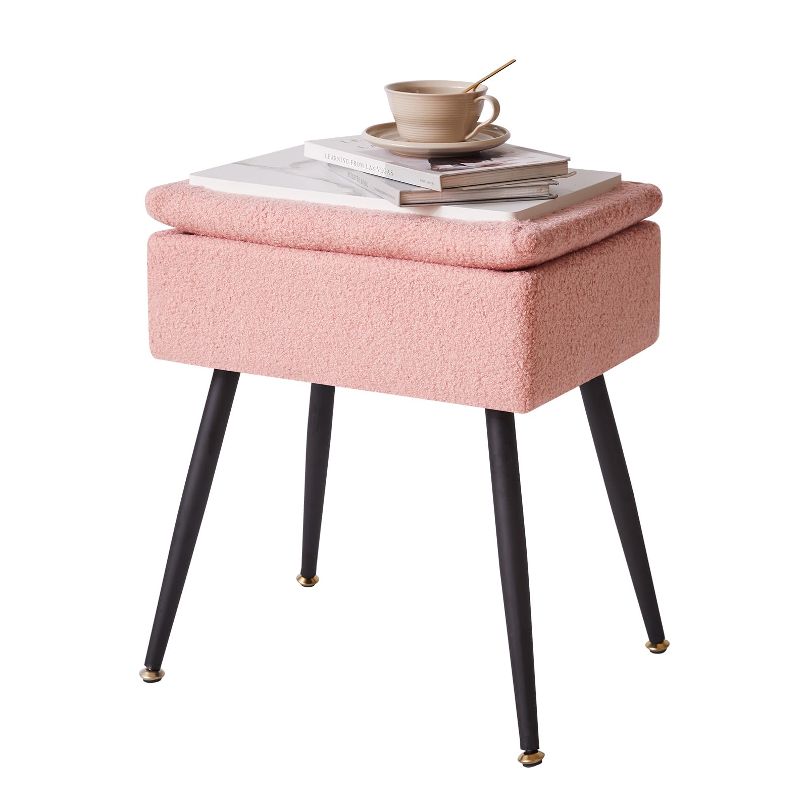 Aibiju Faux Teddy Fur Vanity Stool with Storage – Rectangular Ottoman Chair