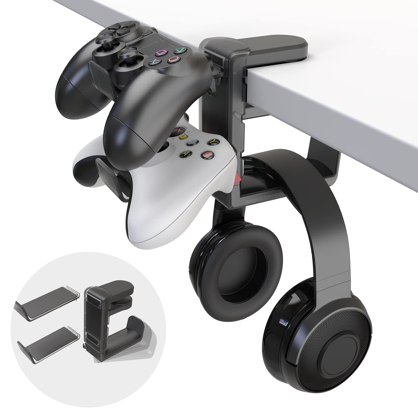 3-in-1 Gaming Headset Stand & Controller Holder – Black