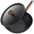 Jobin 33cm Pre-Seasoned Carbon Steel Wok with Lid | Non-Stick Frying Pan
