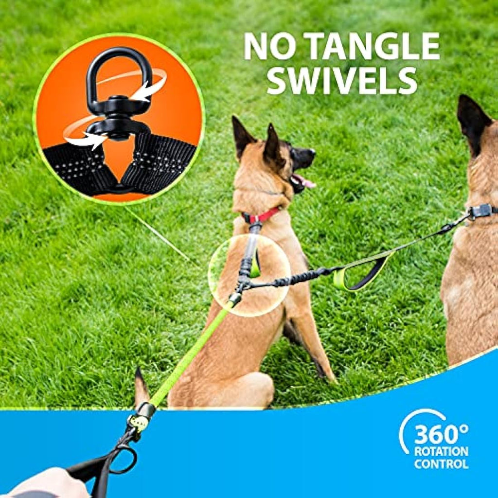 SparklyPets Double Dog Leash – Tangle-Free Bungee for 2 Dogs | Green